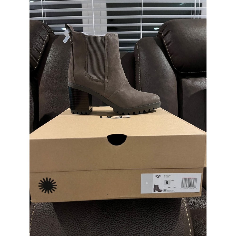 *NIB*Ugg Hazel Brown Leather Ankle Boots; Waterproof; Chunky Heel; size 9